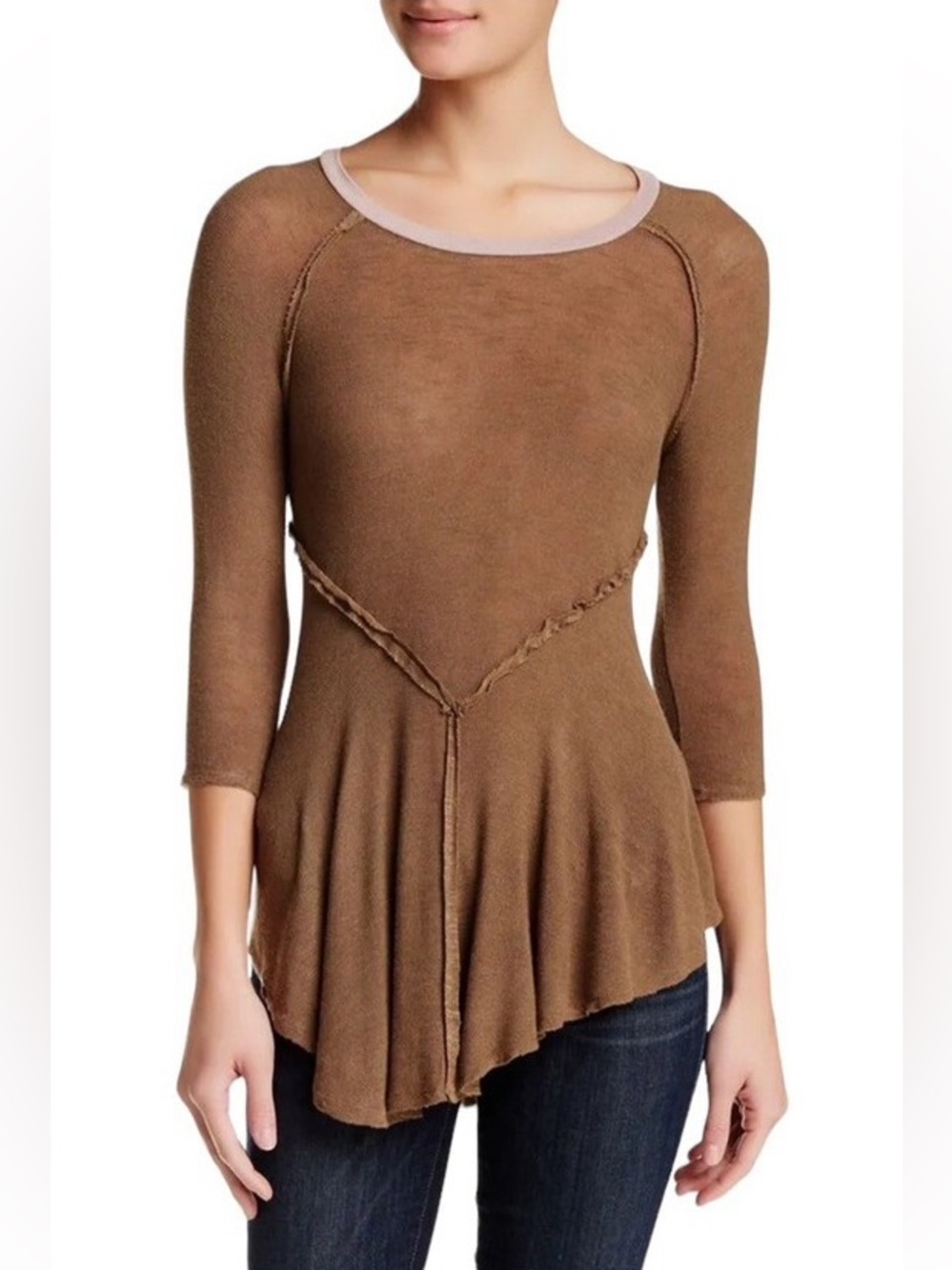 Free People Intimately Brown Weekends Layering Top Size Small Asymmetrical